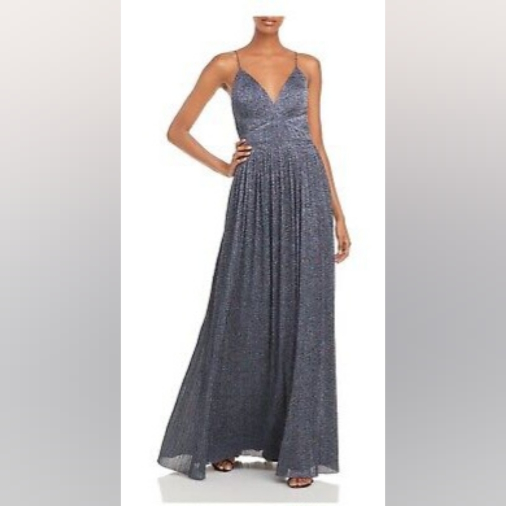 Aidan by Aidan Mattox Pleated Glitter Gown Teal Black Size 12